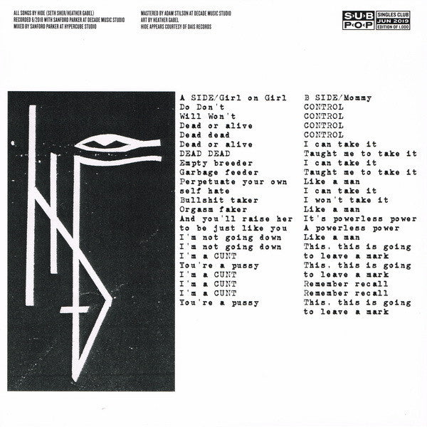 HIDE : Girl On Girl b/w Mommy (7", Single, Club, Ltd, Whi)