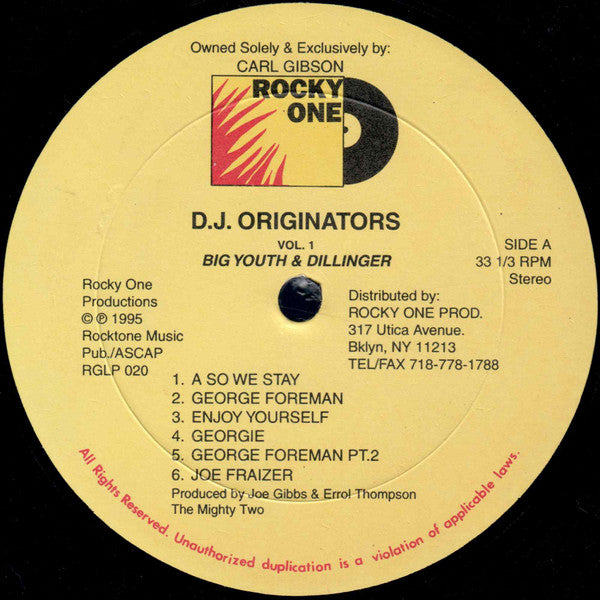 Big Youth & Dillinger : Joe Gibbs Presents: D.J. Originators Vol. 1 - Head To Head (LP, Comp)