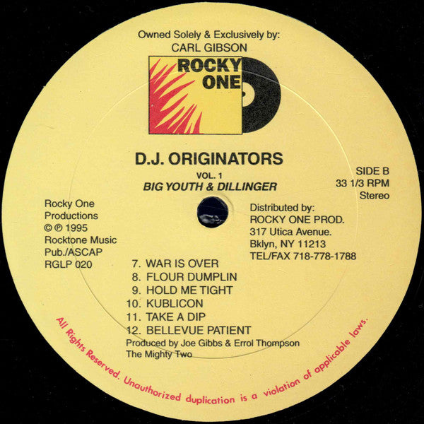 Big Youth & Dillinger : Joe Gibbs Presents: D.J. Originators Vol. 1 - Head To Head (LP, Comp)