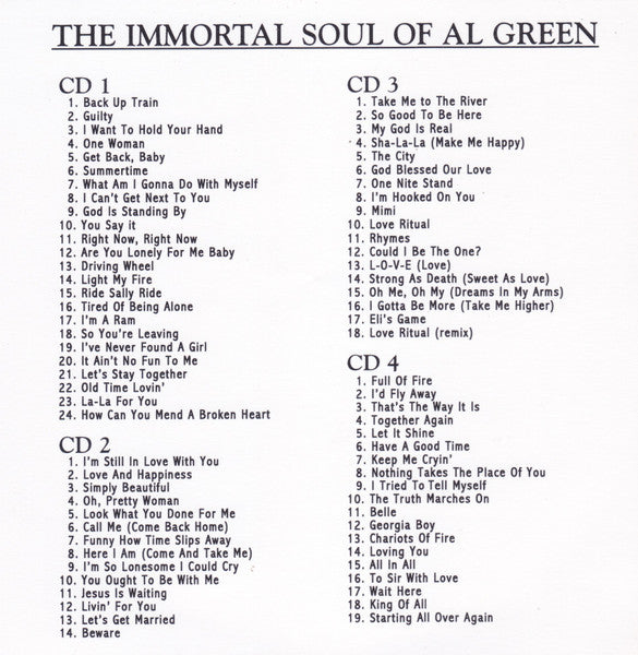 Al Green : The Immortal Soul Of Al Green (4xCDr, Advance, Comp, Promo)