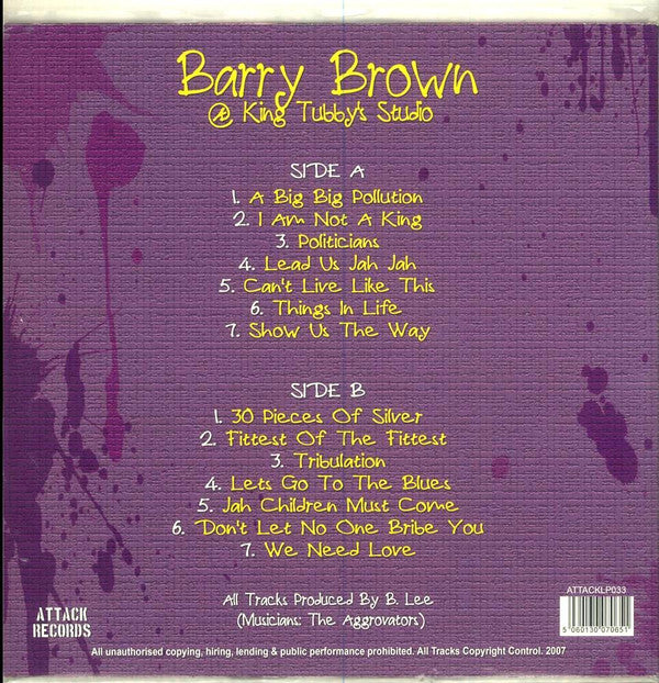 Barry Brown : Barry Brown @ King Tubby's Studio (LP, Comp)