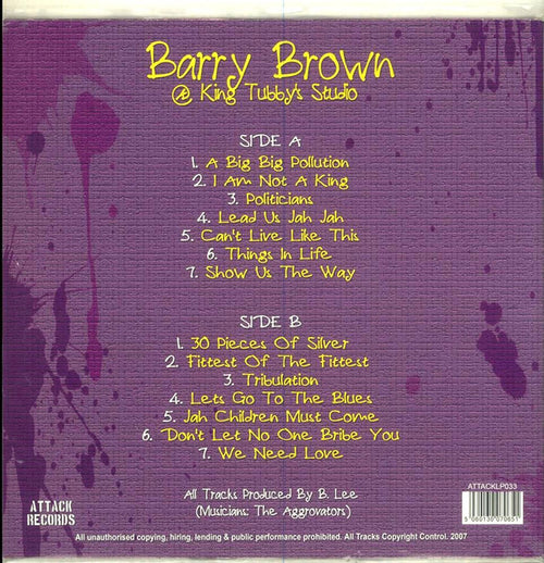 Barry Brown : Barry Brown @ King Tubby's Studio (LP, Comp)