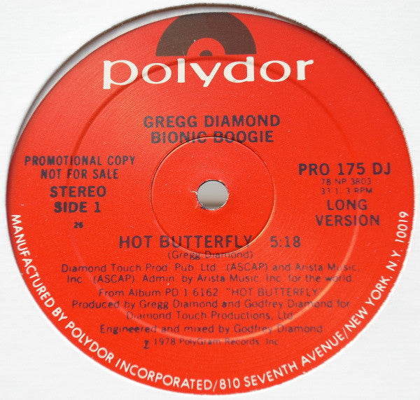 Gregg Diamond / Bionic Boogie : Hot Butterfly (12", Promo)