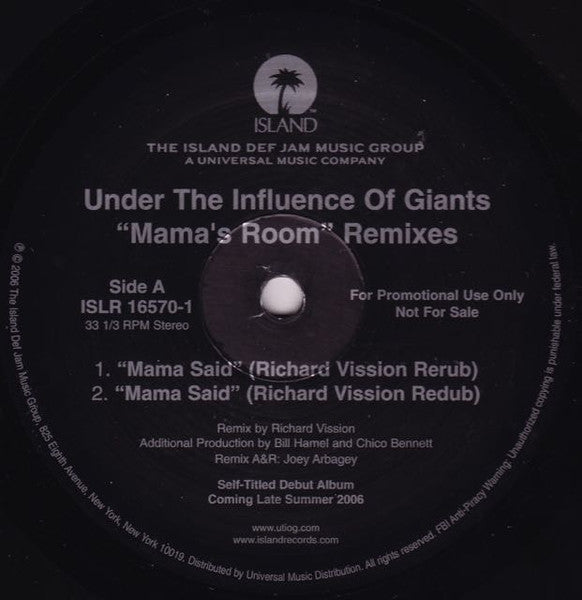 Under The Influence Of Giants : Mama's Room (Remixes) (12", Promo)