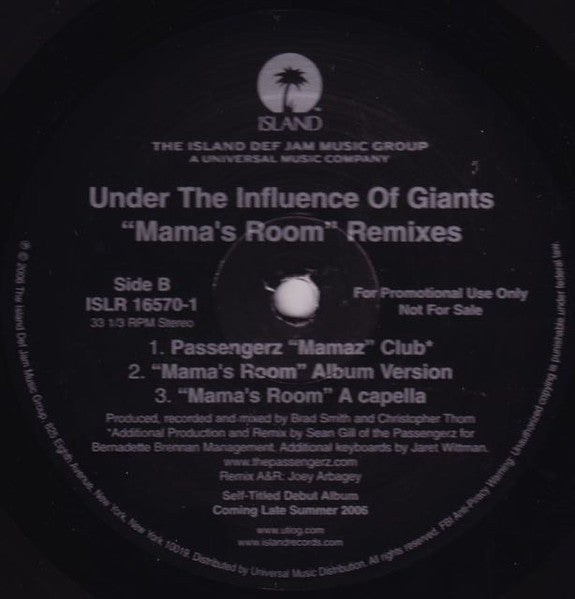Under The Influence Of Giants : Mama's Room (Remixes) (12", Promo)