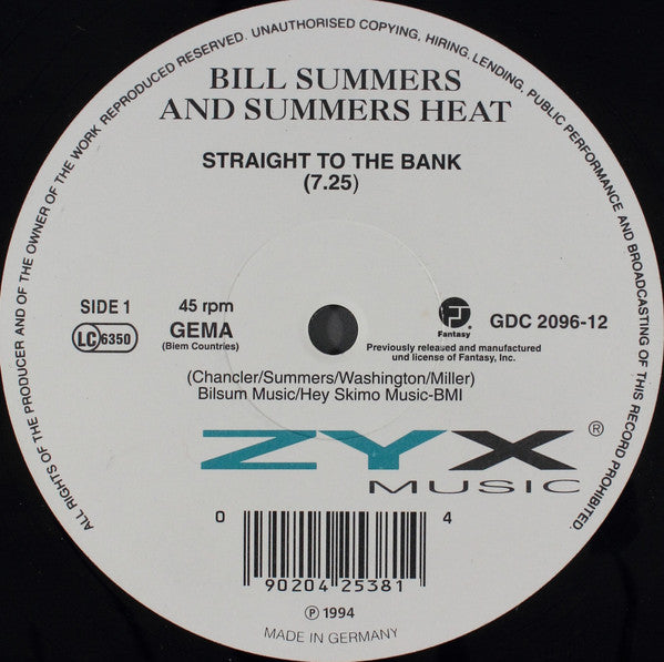 Bill Summers And Summers Heat* : Straight To The Bank (12")
