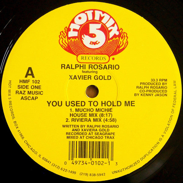Ralphi Rosario Featuring Xavier Gold* : You Used To Hold Me (12", RE)