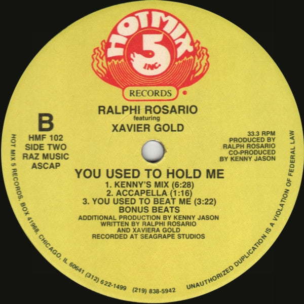 Ralphi Rosario Featuring Xavier Gold* : You Used To Hold Me (12", RE)