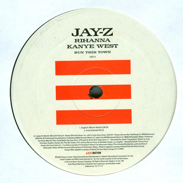 Jay-Z, Rihanna, Kanye West : Run This Town (12", Single)