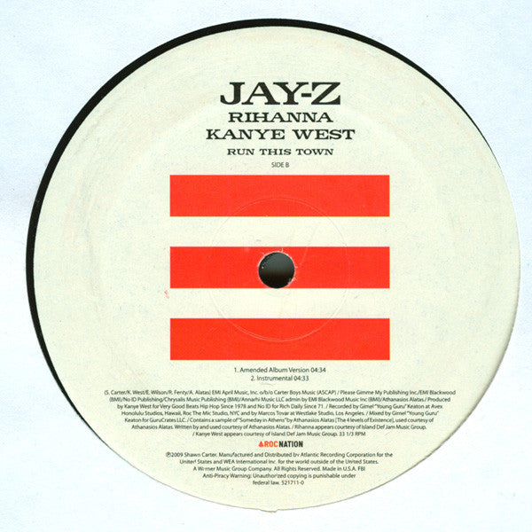 Jay-Z, Rihanna, Kanye West : Run This Town (12", Single)