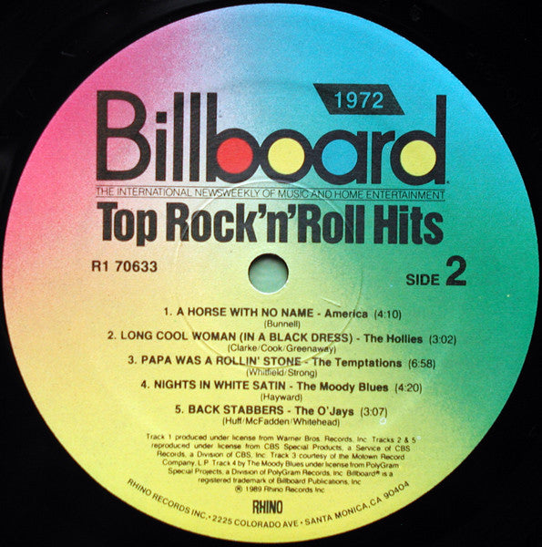 Various : Billboard Top Rock'N'Roll Hits - 1972 (LP, Comp)