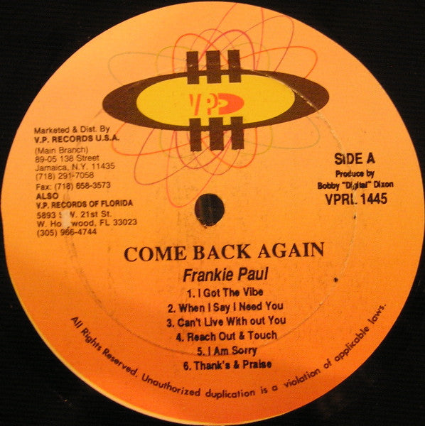 Frankie Paul : Come Back Again (LP, Album)