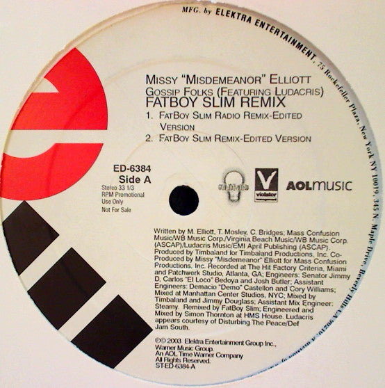 Missy Elliott Featuring Ludacris : Gossip Folks (Fatboy Slim Remix) (12", Promo)