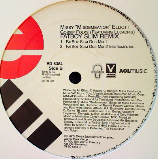 Missy Elliott Featuring Ludacris : Gossip Folks (Fatboy Slim Remix) (12", Promo)