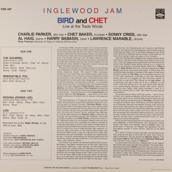 Bird (28) & Chet* Featuring Sonny Criss, Al Haig, Harry Babasin, Lawrence Marable : Inglewood Jam (Live At The Trade Winds 16 June 1952) (LP, Album)