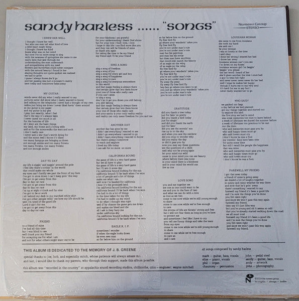 Sandy Harless : Songs (LP, Album, RE)