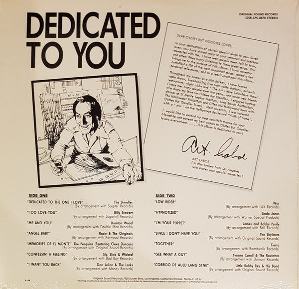 Various : Art Laboe's "Dedicated To You" (LP, Comp)