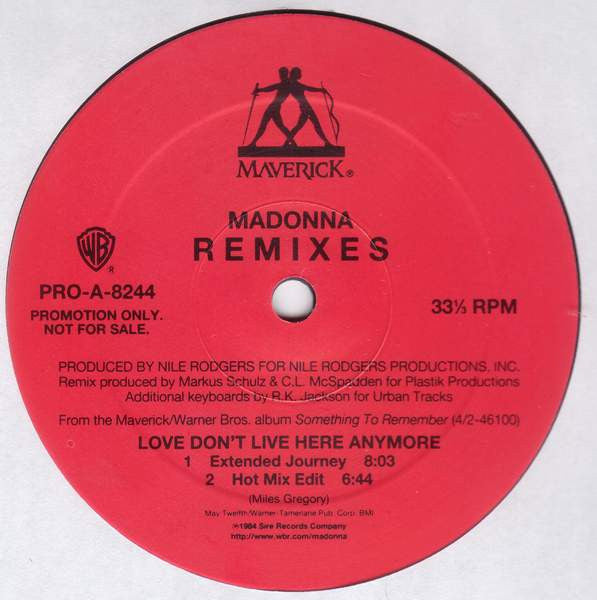 Madonna : Love Don't Live Here Anymore - Remixes (12", Promo)