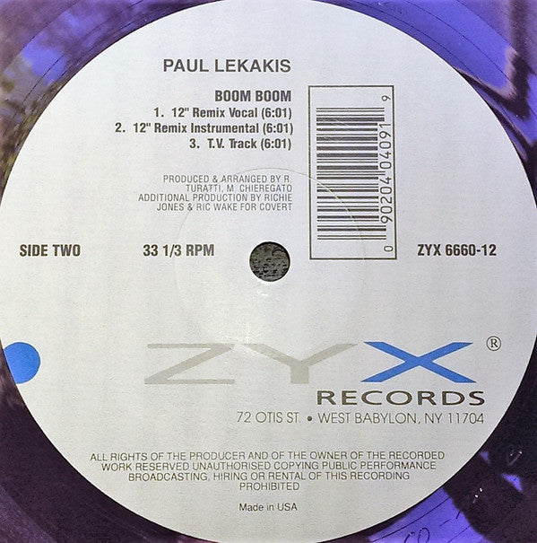 Paul Lekakis : Boom Boom (12", Promo)