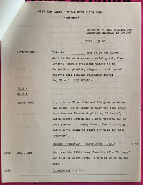 Elton John : An Open-Ended Interview With Elton John (LP, Promo, Transcription)
