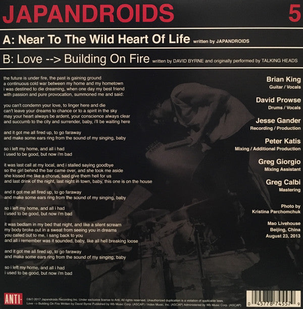 Japandroids : Near To The Wild Heart Of Life (7", Single, Ltd, Red)